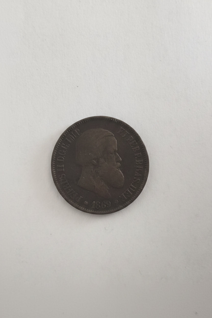 20 Reis brésiliens 1869 en bronze, atelier de Rio de Janeiro, pièce d'origine