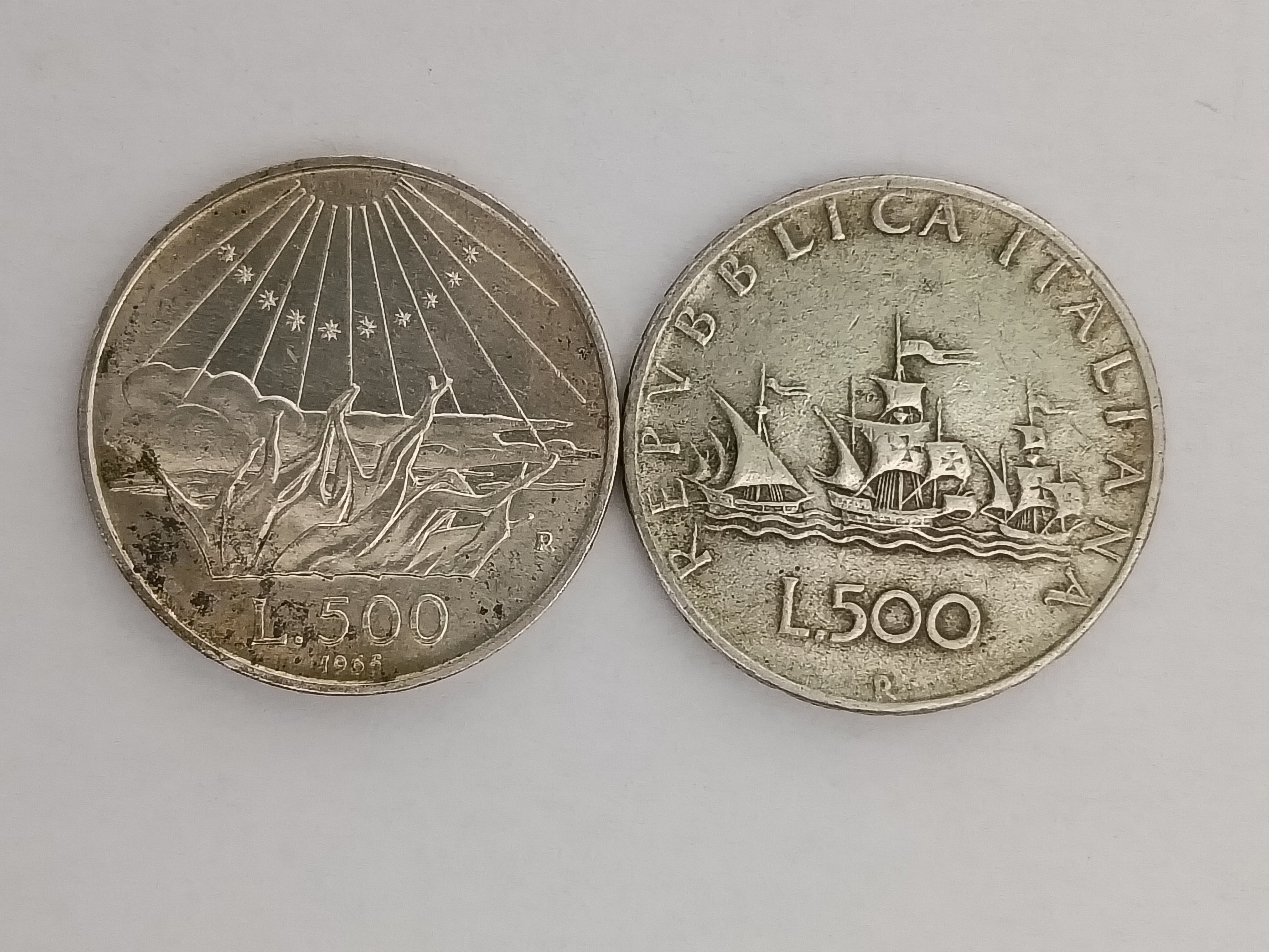 500 lire caravelle 1965 e 500 lire dante alighieri 1965