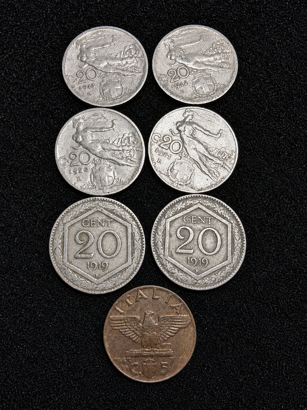 Monete antiche del regno d Italia con Vittorio Emanuele III,di cui 5centesimi IMPERO 1943 catalogata RARA