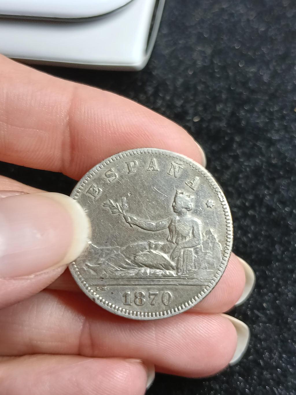2 pesetas espagnoles 1870 variante 75 rare dans les étoiles en argent