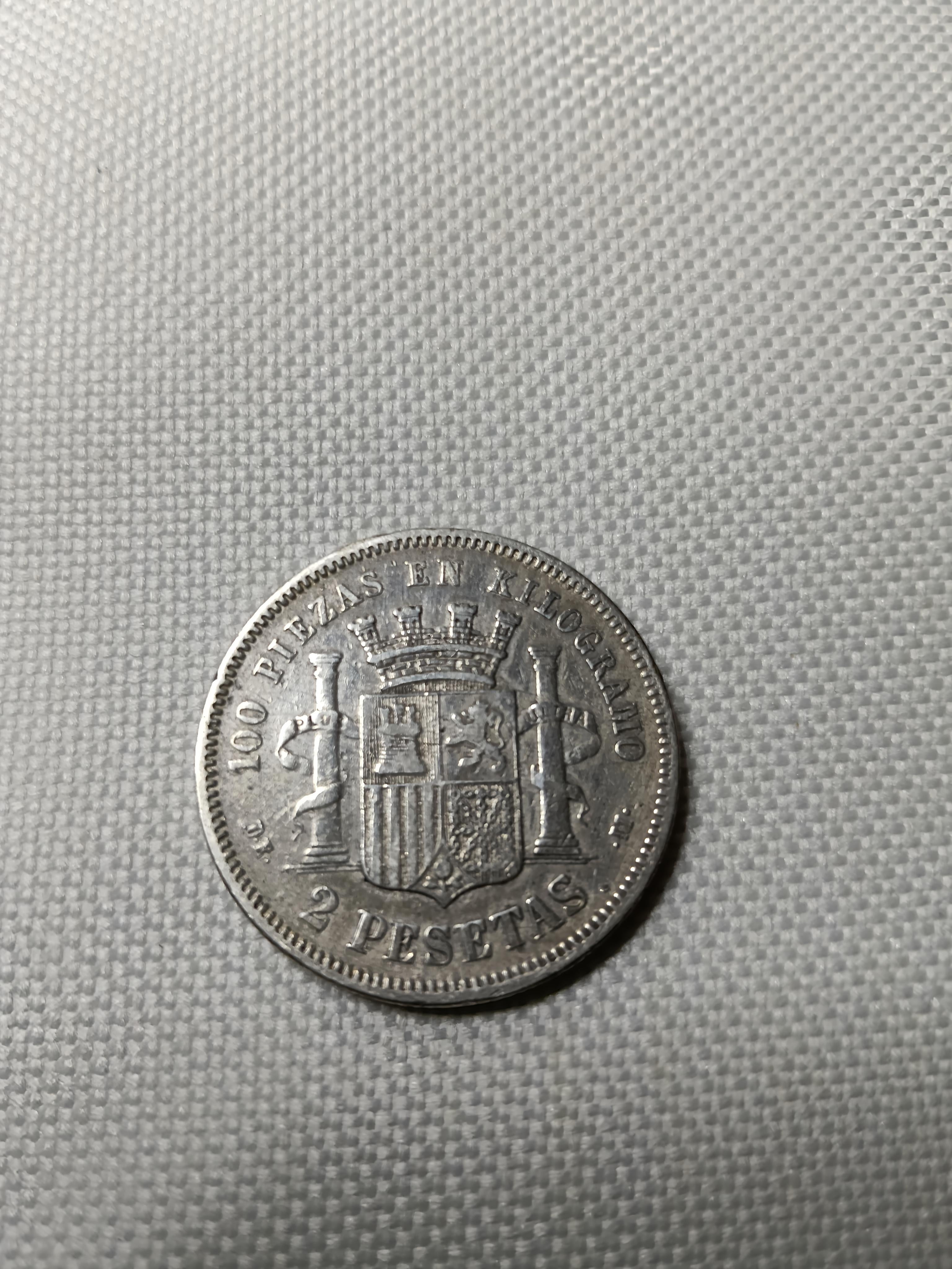2 pesetas espagnoles 1870 variante 75 rare dans les étoiles en argent