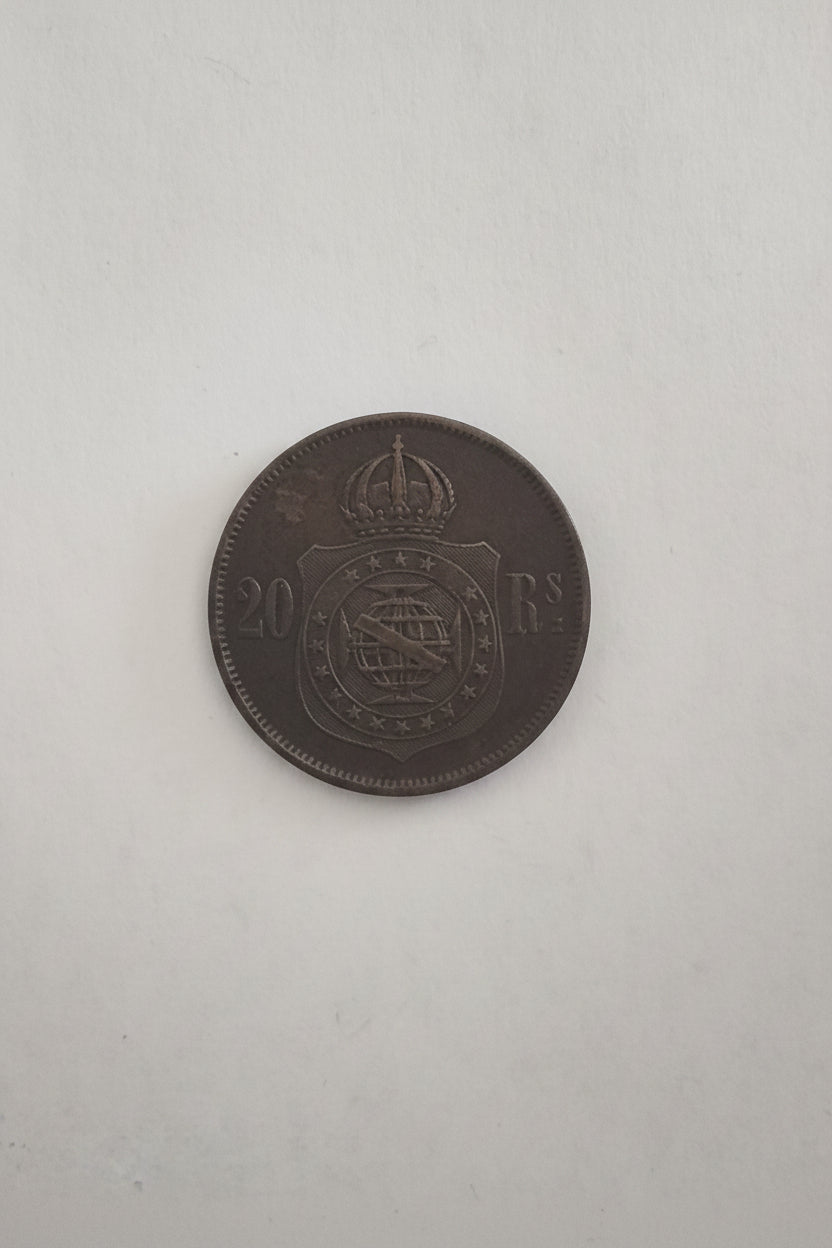 20 Reis brésiliens 1869 en bronze, atelier de Rio de Janeiro, pièce d'origine